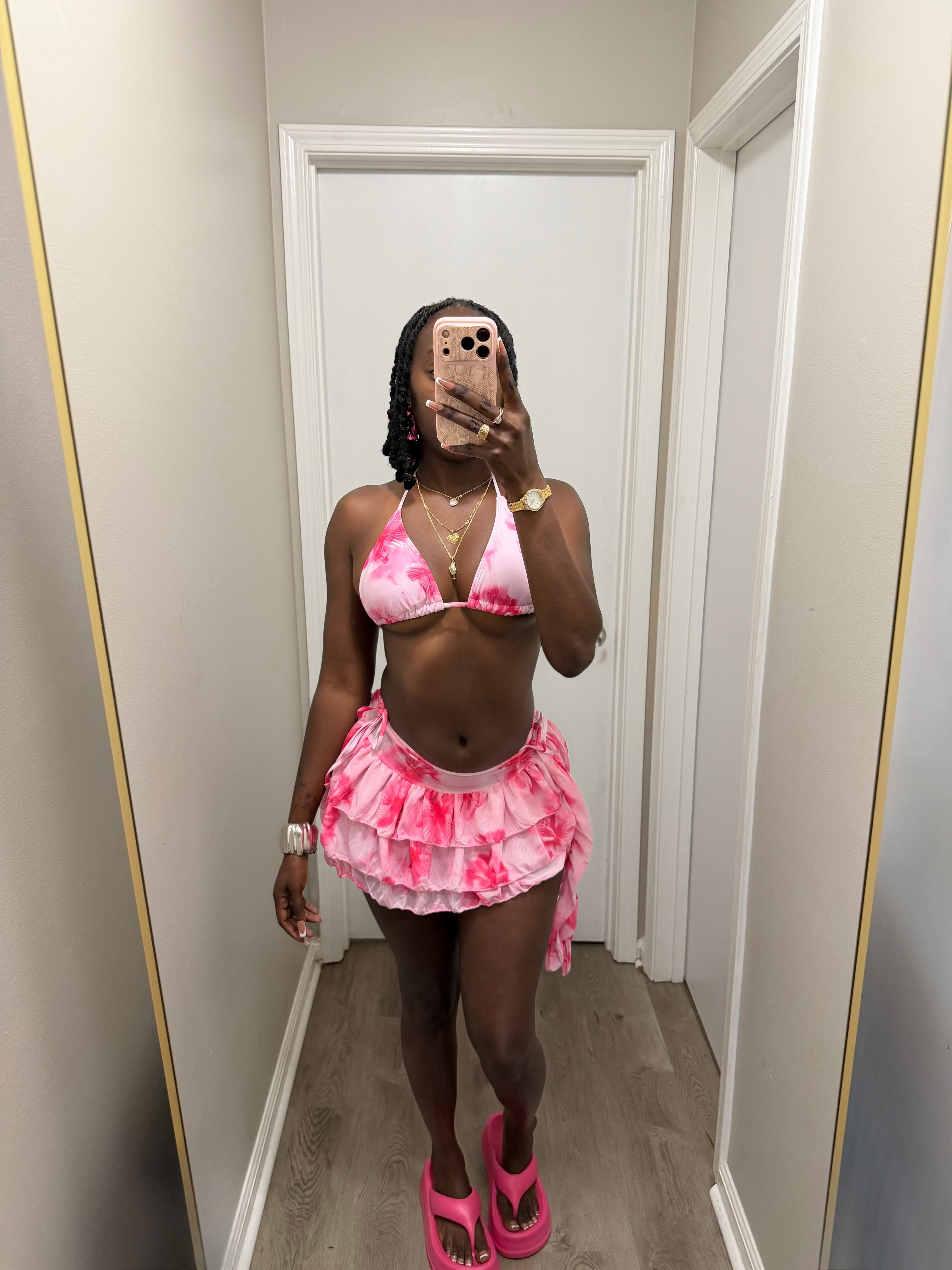 Pink Petal Ruffle 3pc Set - Pink/White combo
