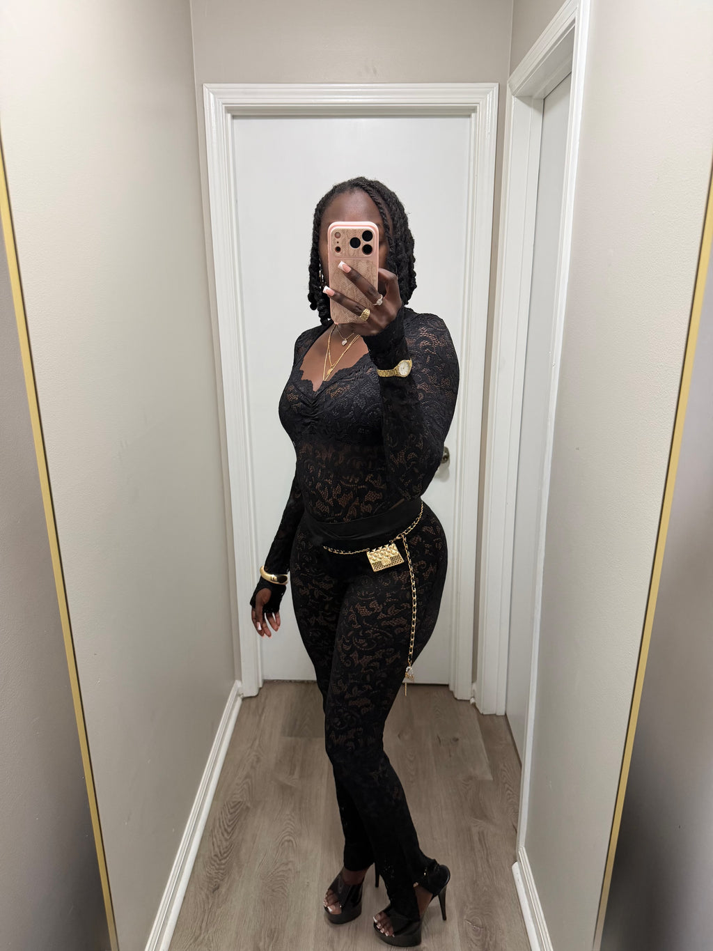 Just For Tonight Backless Lace Pant Set  - Black