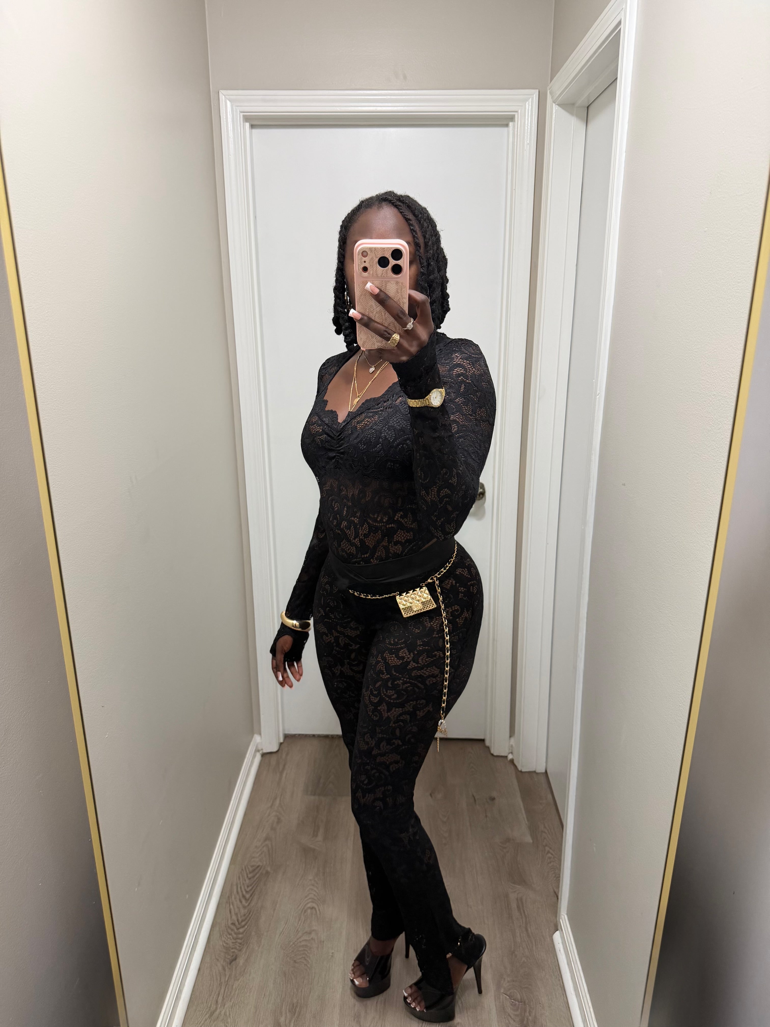 Just For Tonight Backless Lace Pant Set  - Black