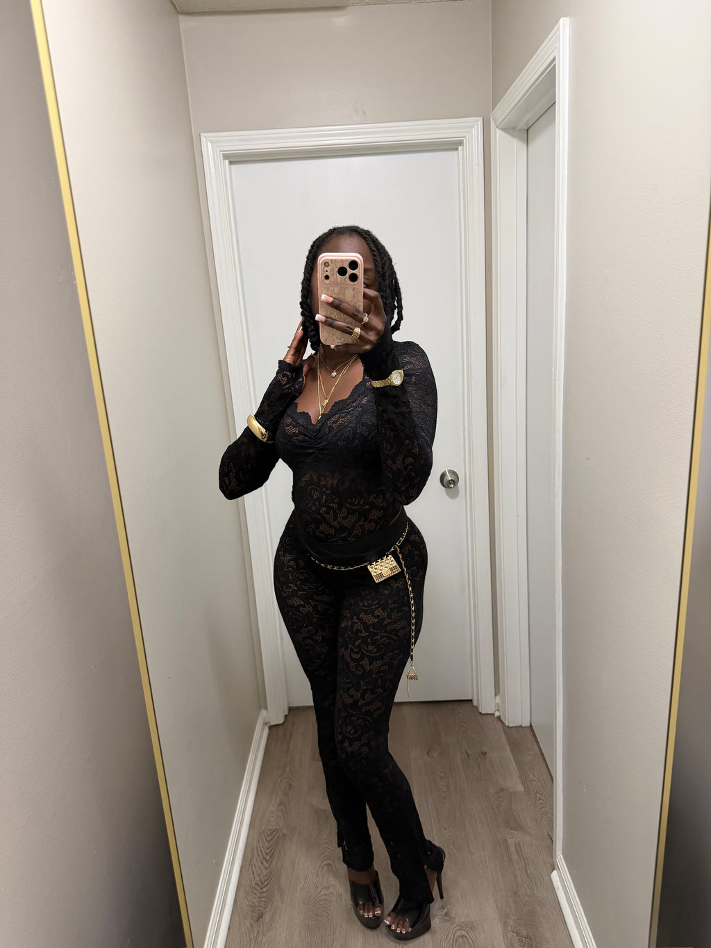 Just For Tonight Backless Lace Pant Set  - Black