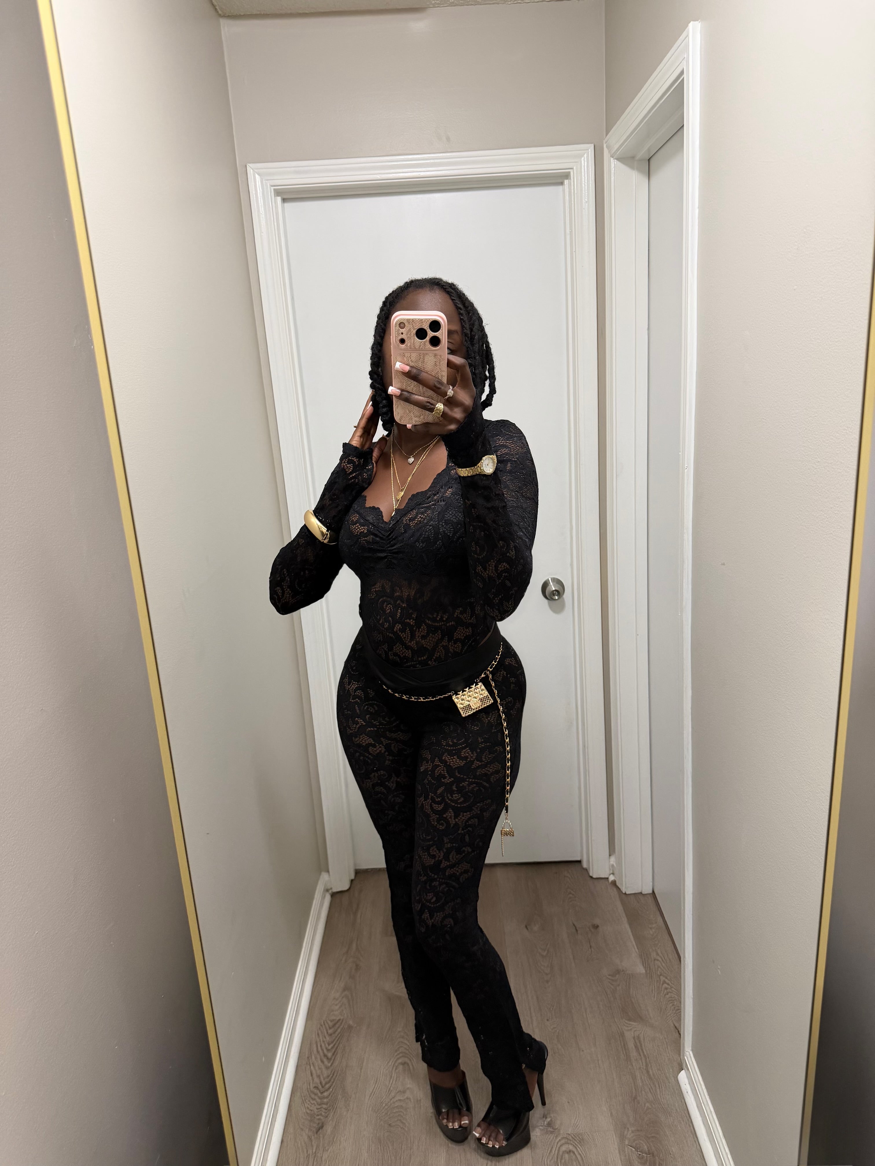 Just For Tonight Backless Lace Pant Set  - Black