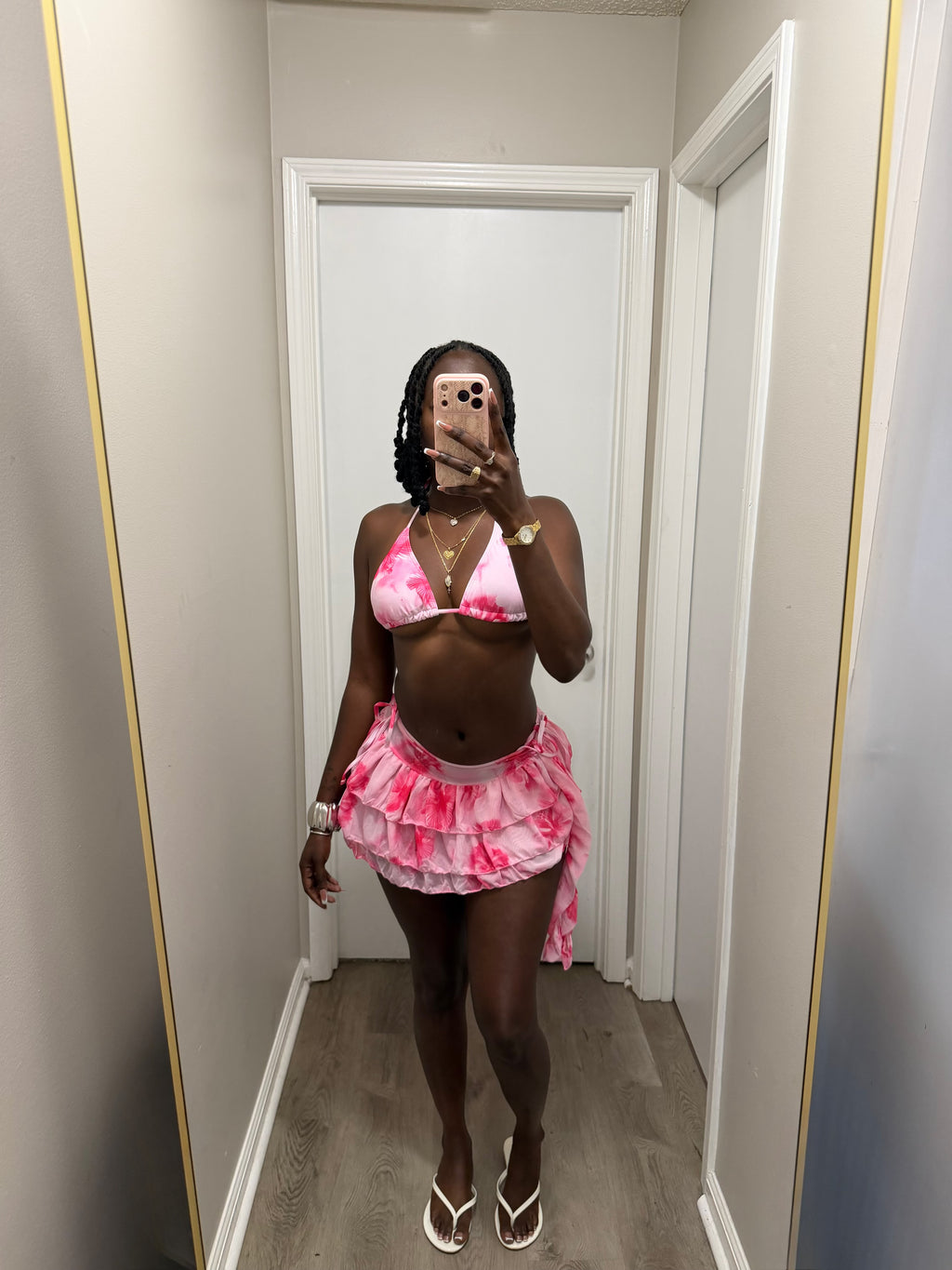 Pink Petal Ruffle 3pc Set - Pink/White combo