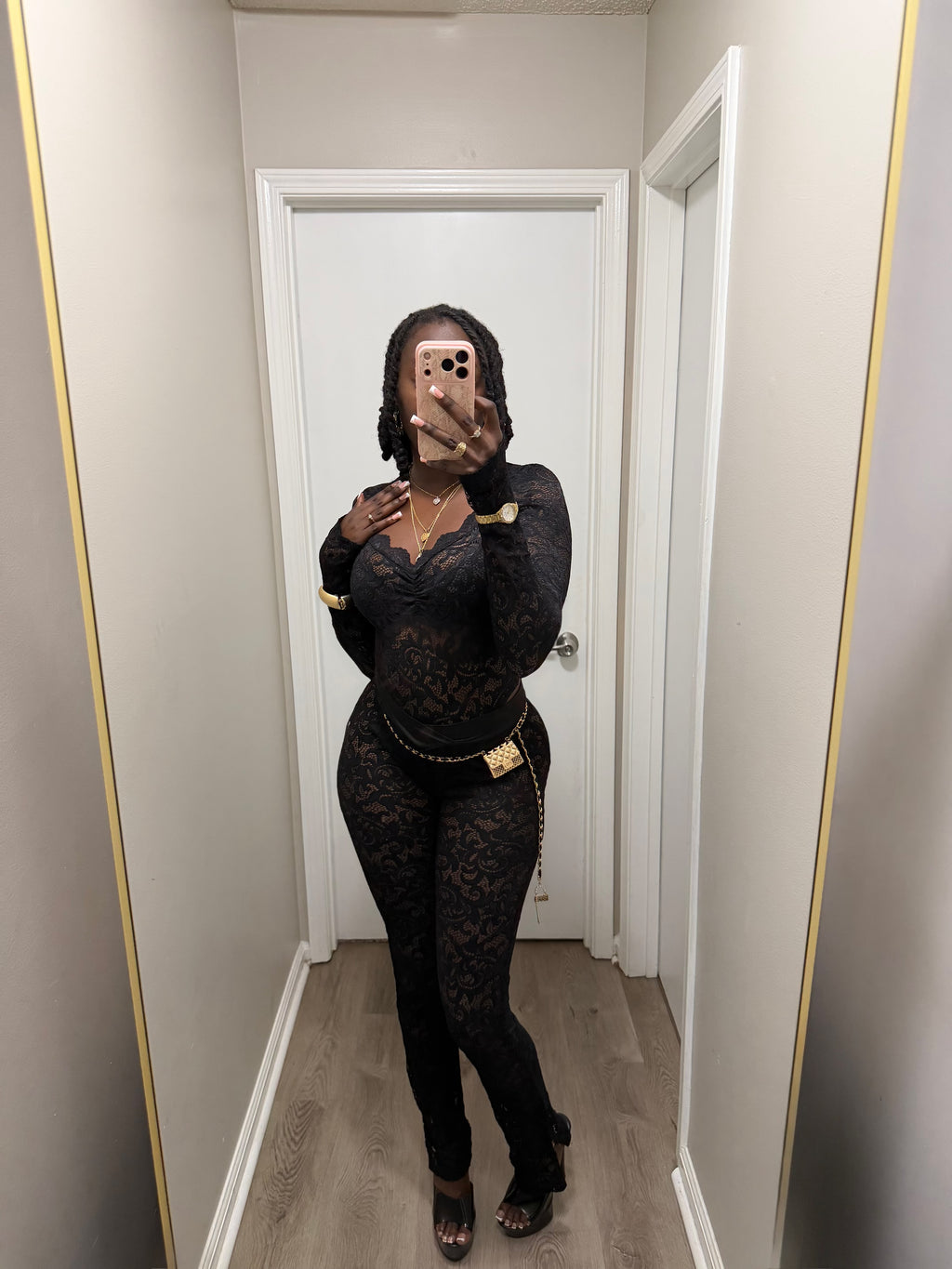 Just For Tonight Backless Lace Pant Set  - Black