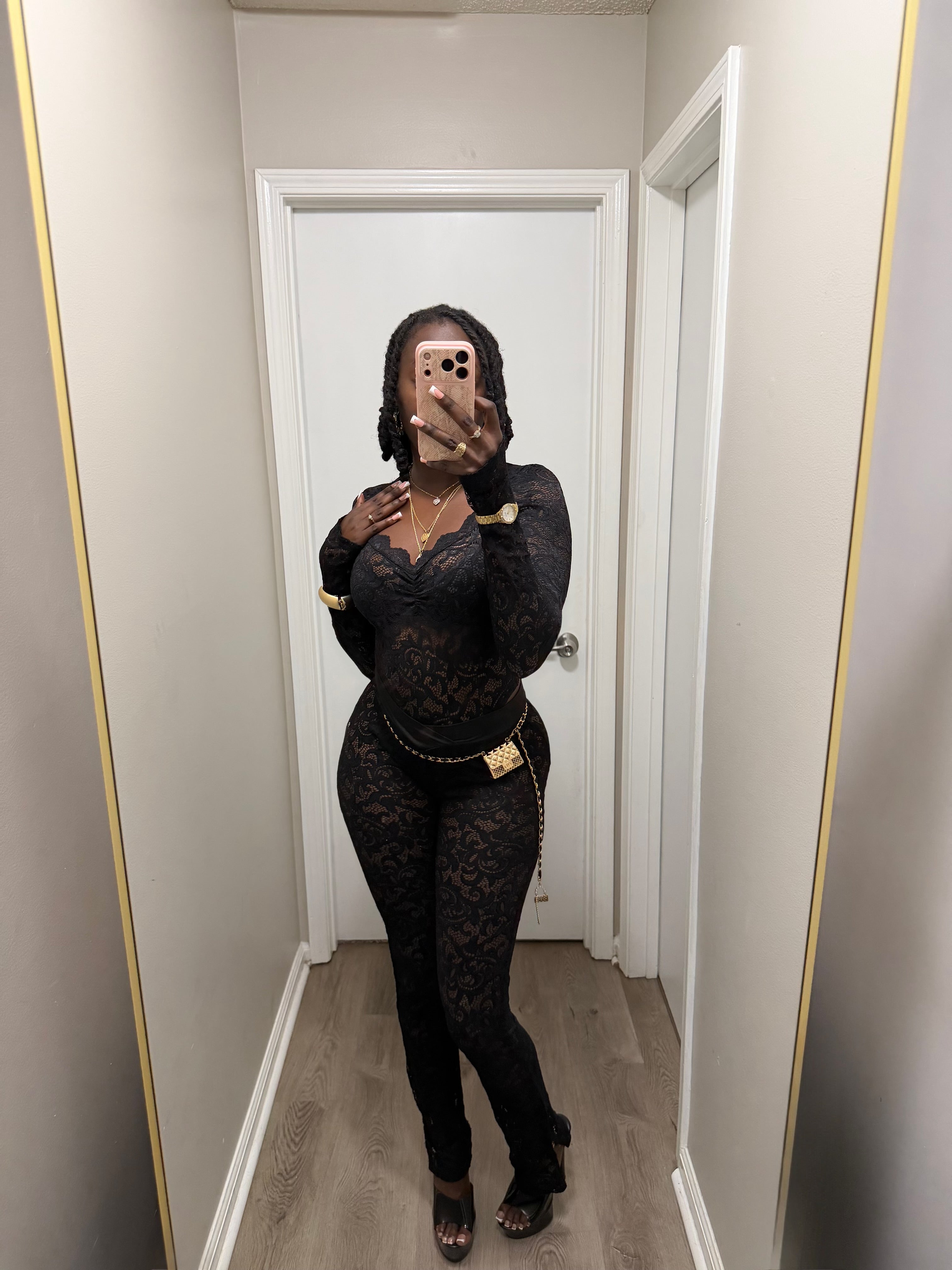 Just For Tonight Backless Lace Pant Set  - Black