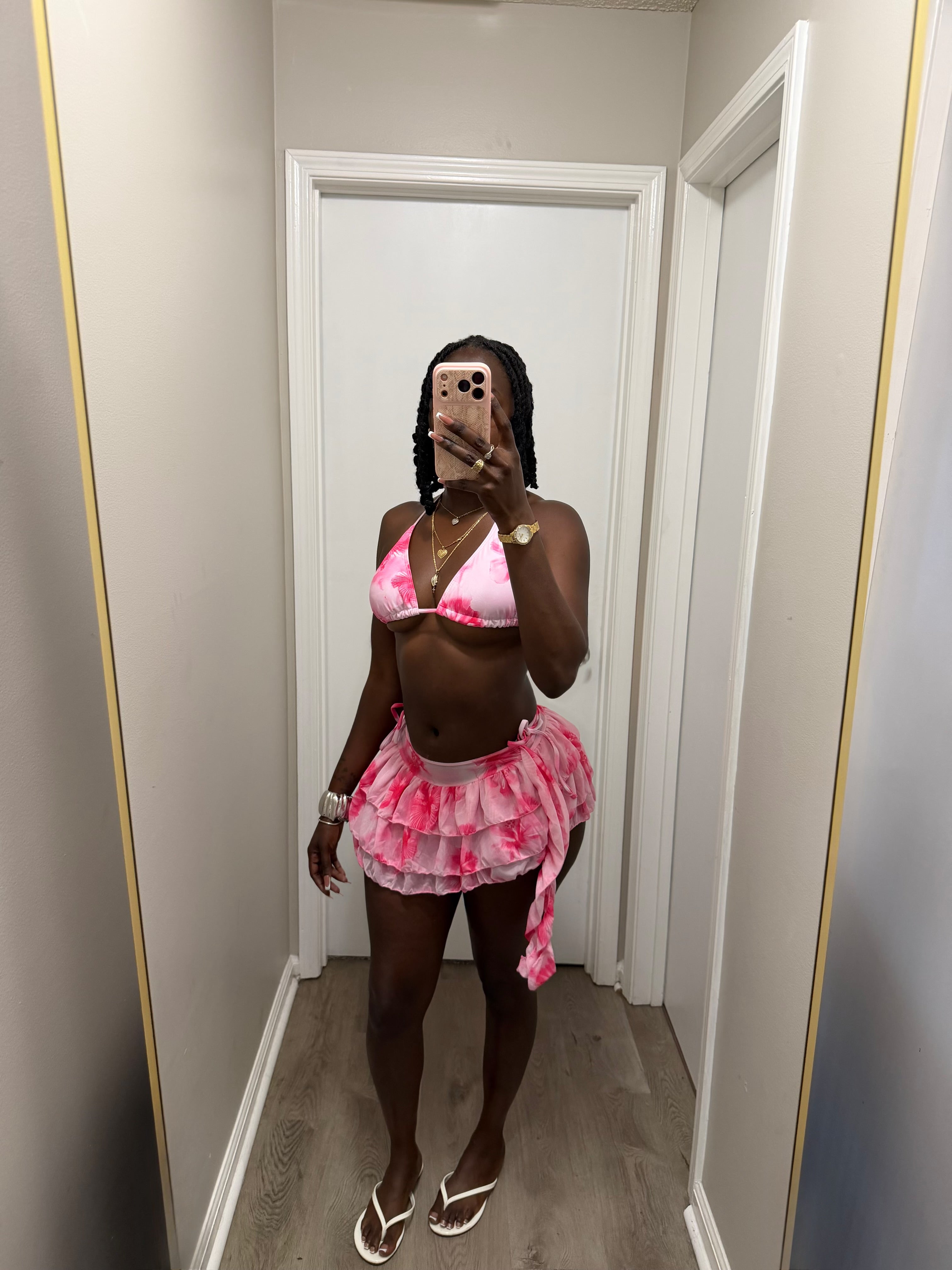 Pink Petal Ruffle 3pc Set - Pink/White combo