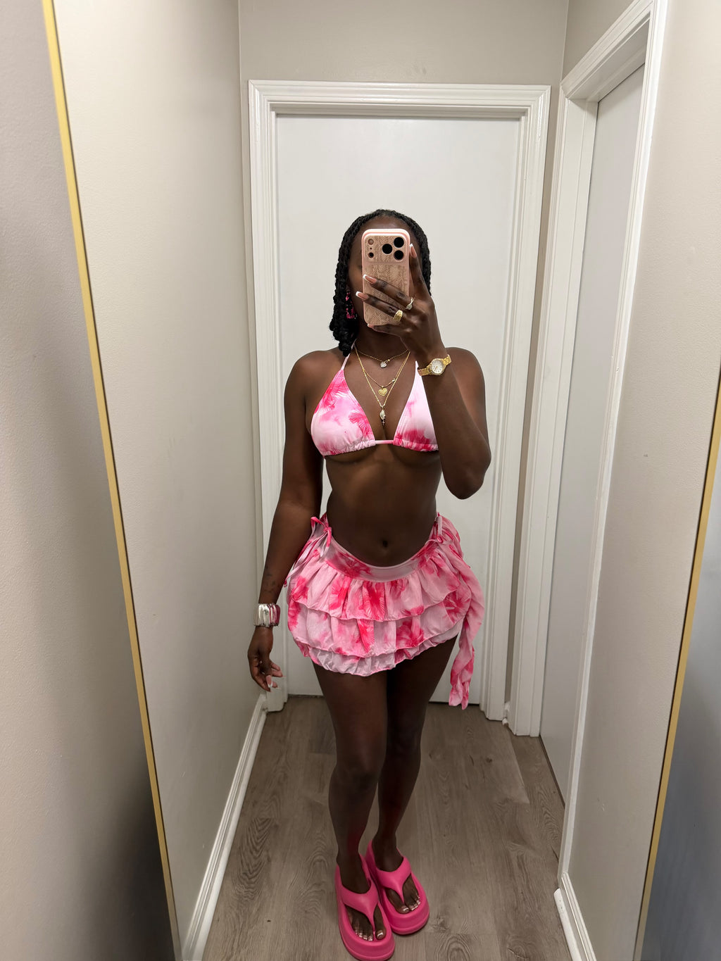 Pink Petal Ruffle 3pc Set - Pink/White combo