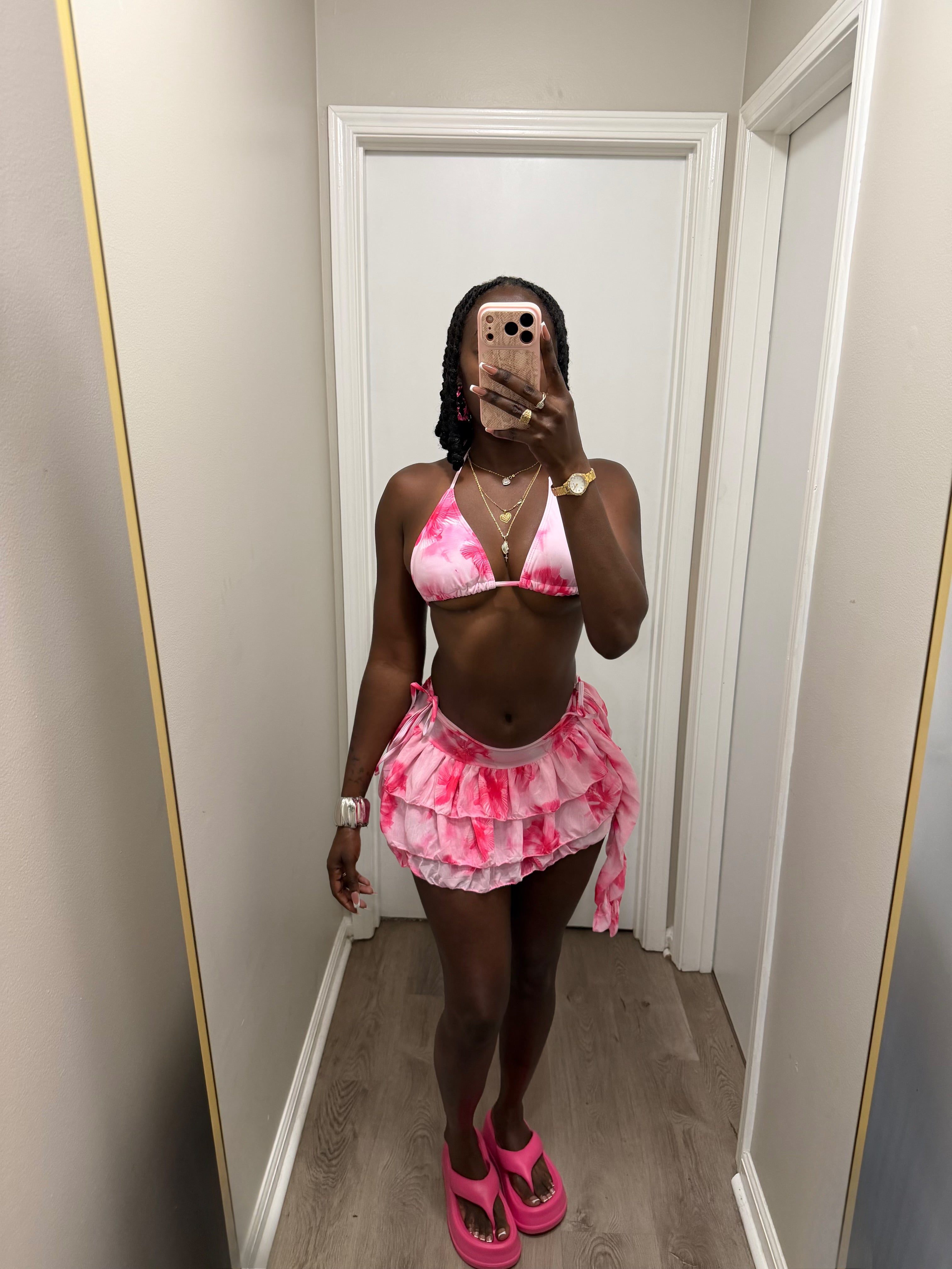 Pink Petal Ruffle 3pc Set - Pink/White combo