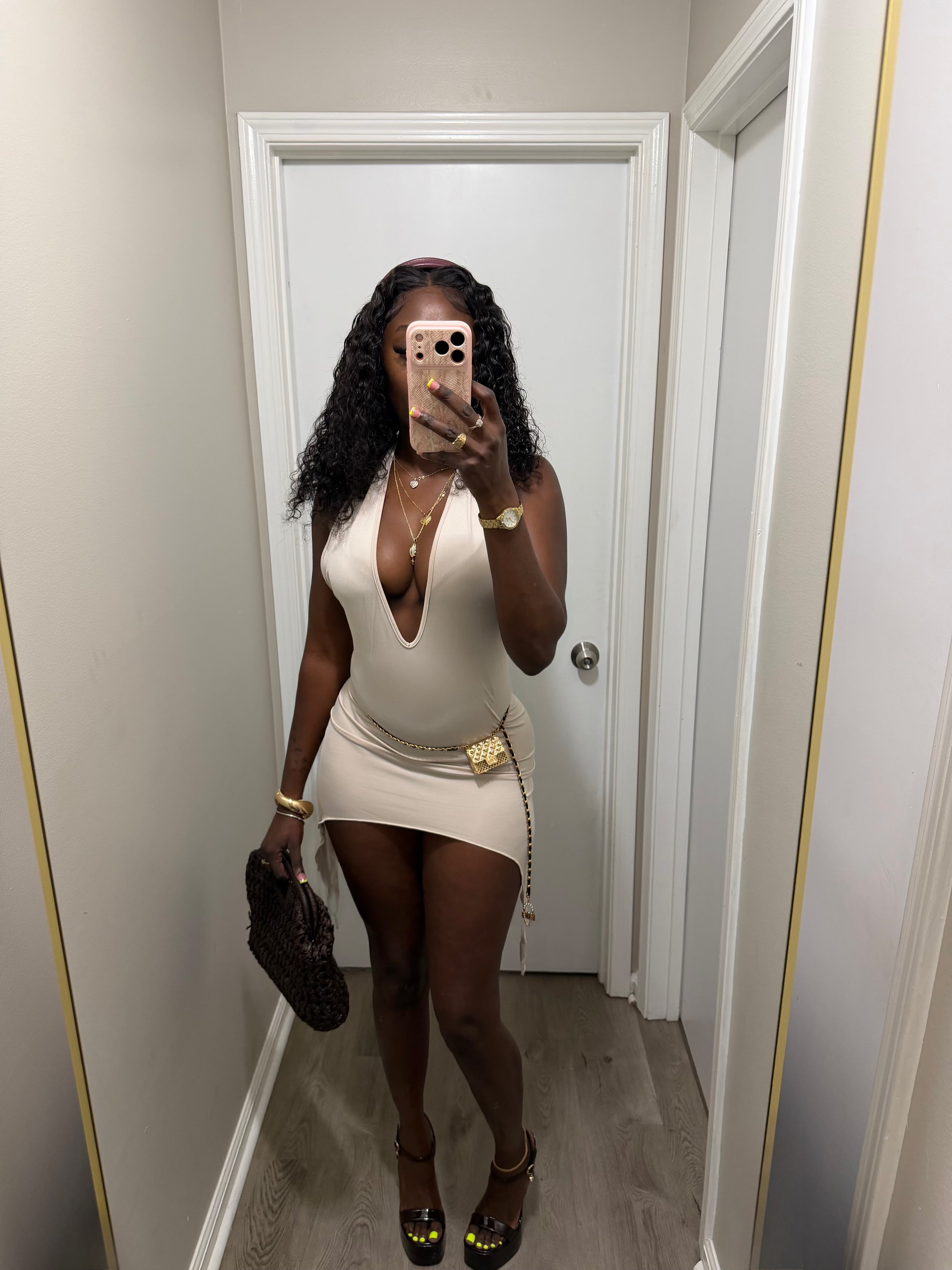 Enticing You - Nude Backless Mini Dress