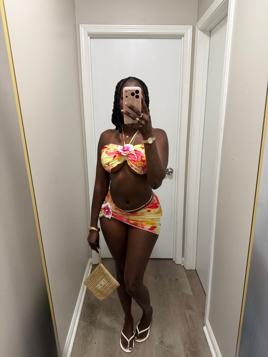 Sunset Bloom 3pc Bikini Set - Pink/Yellow combo