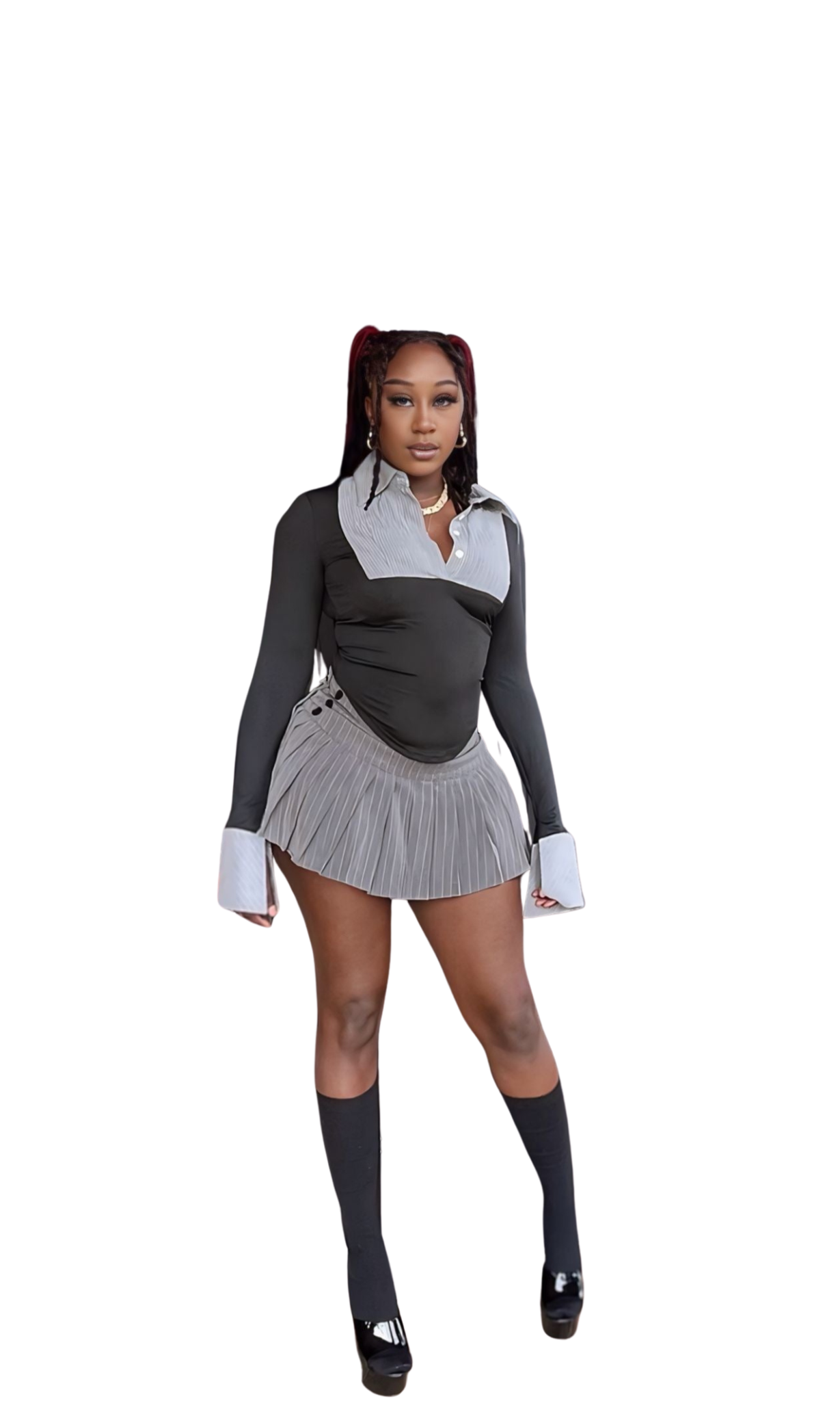 School Girl 2pc Skirt Set - Black/combo
